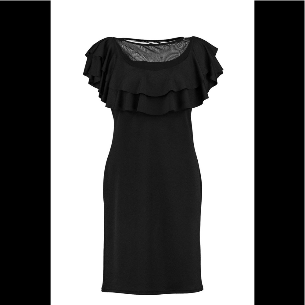 US 14 Boohoo PLUS ROSIE MESH RUFFLE BODYCON DRESS - Picture 4 of 15